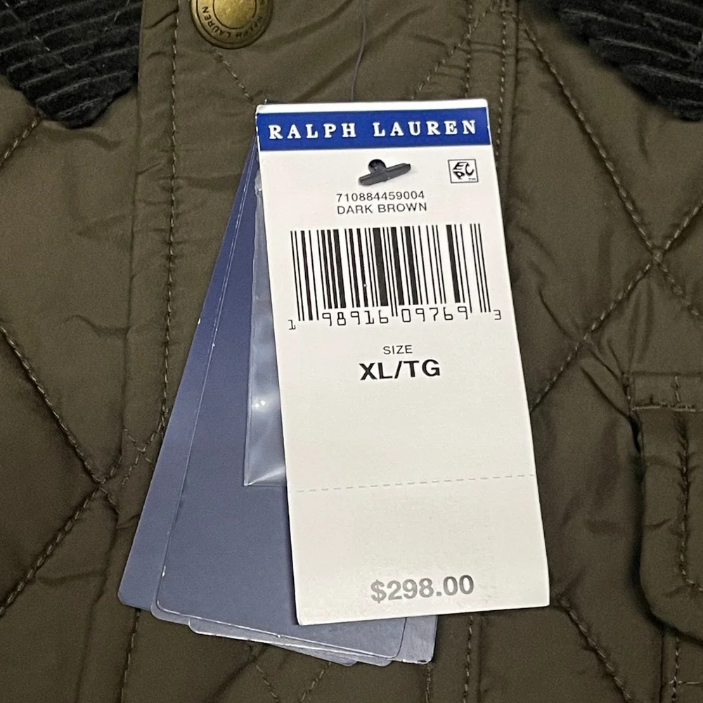 Polo Ralph Lauren Jacket Men XL Dark Brown The Beaton Quilted Corduroy PrimaLoft